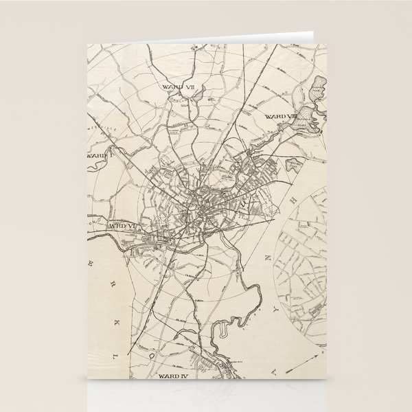 Vintage Map of Taunton MA (1915) Stationery Cards by BravuraMedia
