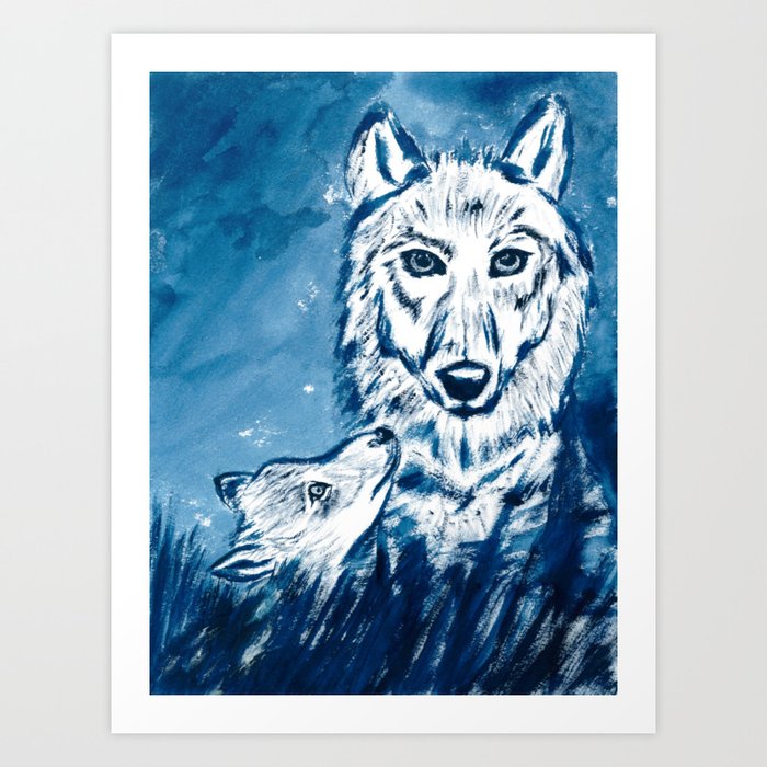 Mother Wolf and Pup Art Print