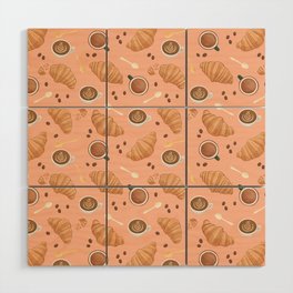 Croissant and Coffee Pattern Wood Wall Art
