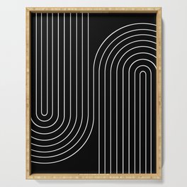 Minimal Line Curvature II Black and White Mid Century Modern Arch Abstract Serving Tray