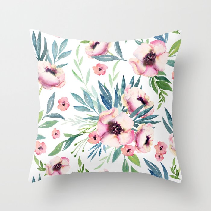 Flowers in Bloom Pattern Throw Pillow