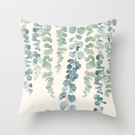 Watercolor Eucalyptus Leaves Throw Pillow