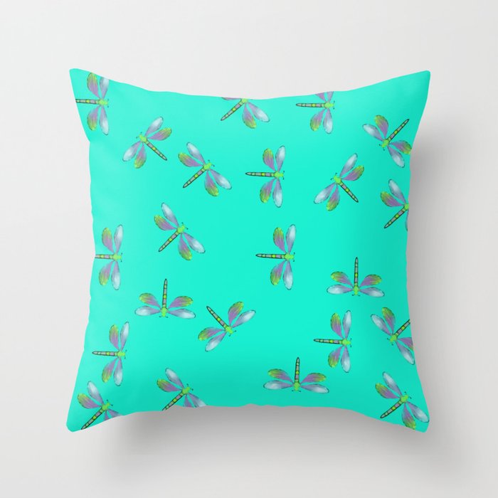 Dragonflies In Aqua and Purple Throw Pillow | Painting, Dragonfly, Dragonflies, Swarm-of-dragonflies, Dragonfly-art, Dragonfly-art-print, Dragonfly-wall-art, Dragonfly-home-decor, Dragonfly-art-images, Abstract-dragonfly
