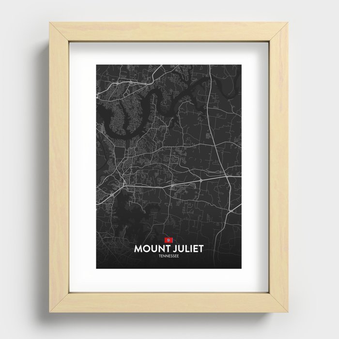 Mount Juliet, Tennessee, United States - Dark City Map Recessed Framed Print