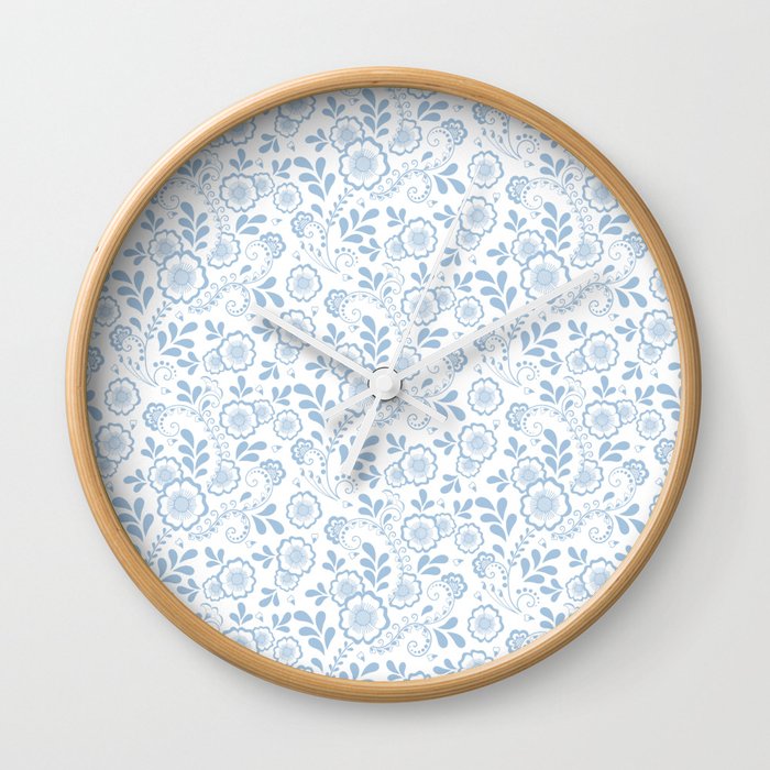 Pale Blue Eastern Floral Pattern Wall Clock