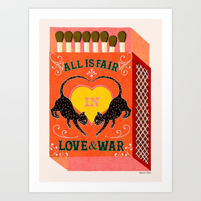 All is Fair in Love and War Vintage Matchbox Retro Orange Palette with Leopard Art Print