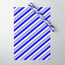 [ Thumbnail: Beige & Blue Colored Striped Pattern Wrapping Paper ]