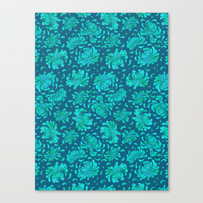 Korean Chrysanthemum - Turquoise Canvas Print