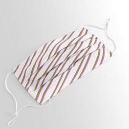 [ Thumbnail: White, Green & Orchid Colored Pattern of Stripes Face Mask ]