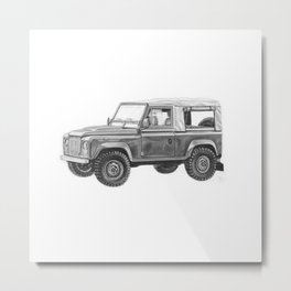 Retro Landrover Metal Print | Truck, Drawing, Pencil, Car, Design, Landrover, Illustration, Defender, Retro, 4Wd 