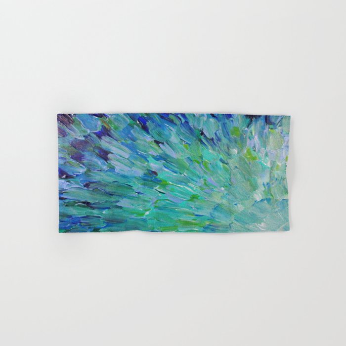 SEA SCALES - Beautiful Ocean Theme Peacock Feathers Mermaid Fins Waves Blue Teal Color Abstract Hand & Bath Towel