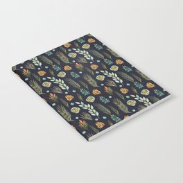 Plants Pattern Branches Leaves Green Navy Floral Watercolor Notebook