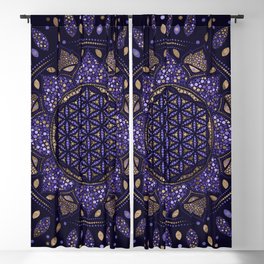 Flower of Life in Lotus Dot Art purples and gold Blackout Curtain