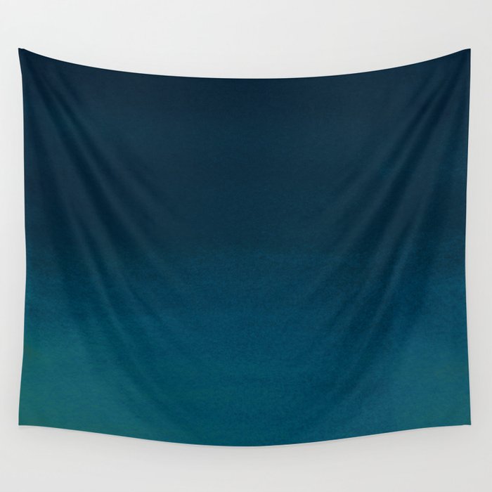 Navy blue teal hand painted watercolor paint ombre Wall Tapestry