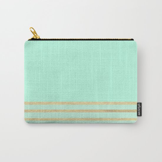 Mint and Gold stripes Carry-All Pouch