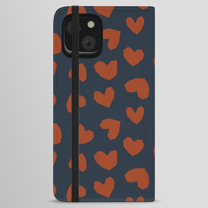 Geometric Hearts pattern navy iPhone Wallet Case
