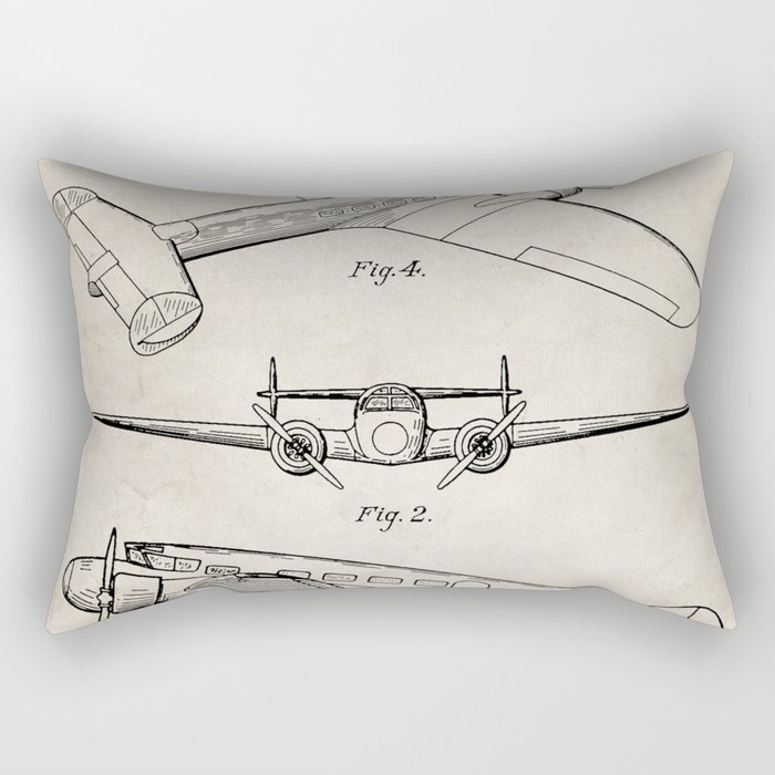 Lockheed Airplane Patent - Electra Aeroplane Art - Antique Rectangular Pillow