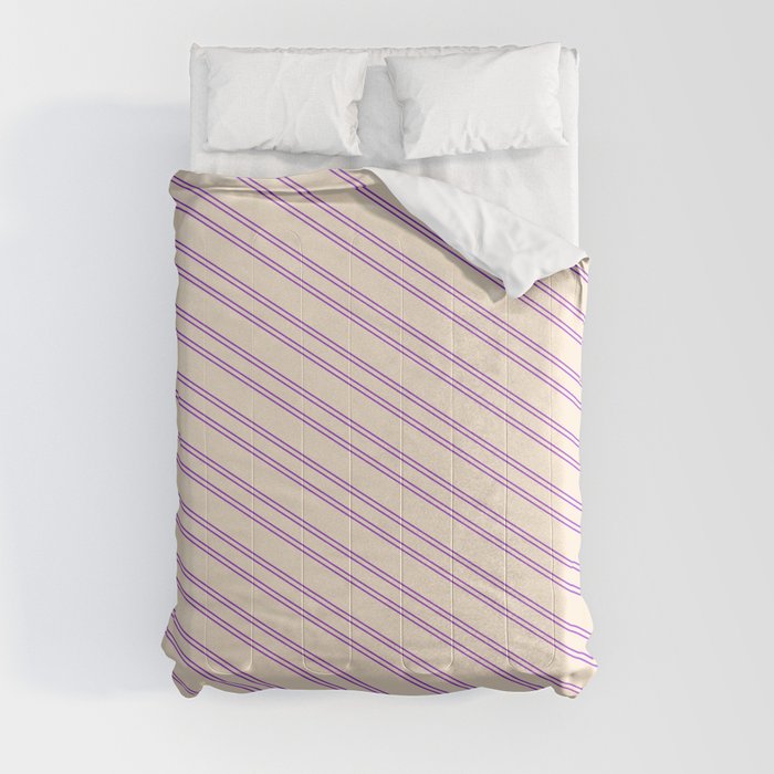 Beige and Dark Orchid Colored Striped Pattern Comforter