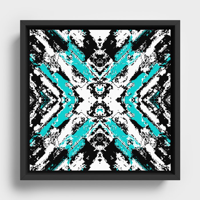 Blue Changes - Abstract black, white and blue Framed Canvas
