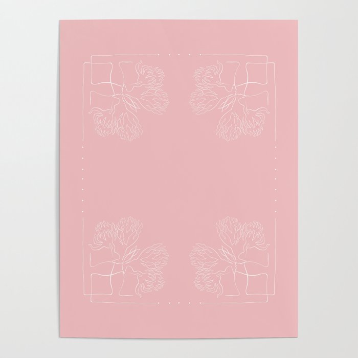 A Pair of Blooming Proteas Blush Pink Floral Pattern Poster