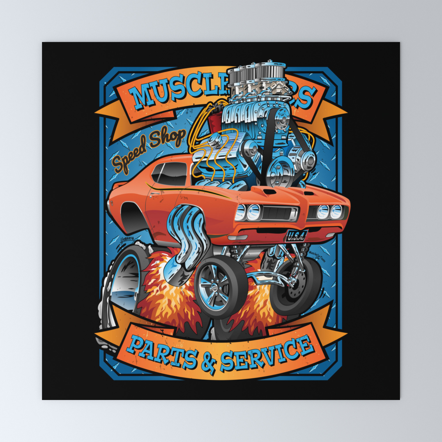 Classic Sixties Muscle Car Parts Service Cartoon Mini Art Print By Hobrath Society6