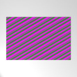 [ Thumbnail: Forest Green and Fuchsia Colored Lined/Striped Pattern Welcome Mat ]
