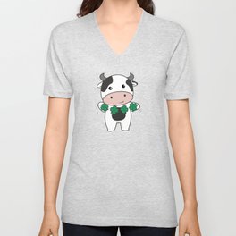 Cow With Shamrocks Cute Animals For Luck V Neck T Shirt