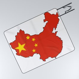 China Map with Chinese Flag Picnic Blanket