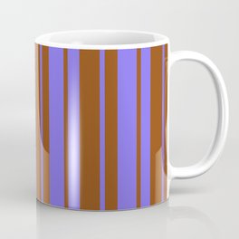 [ Thumbnail: Medium Slate Blue & Brown Colored Stripes/Lines Pattern Coffee Mug ]
