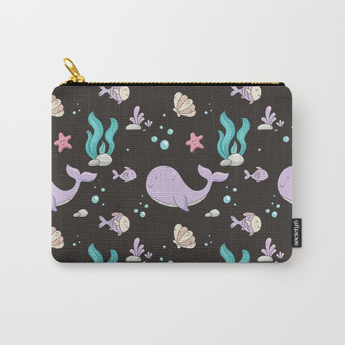 Artistic hand painted lavender teal coral whale sea fish pattern Carry-All Pouch