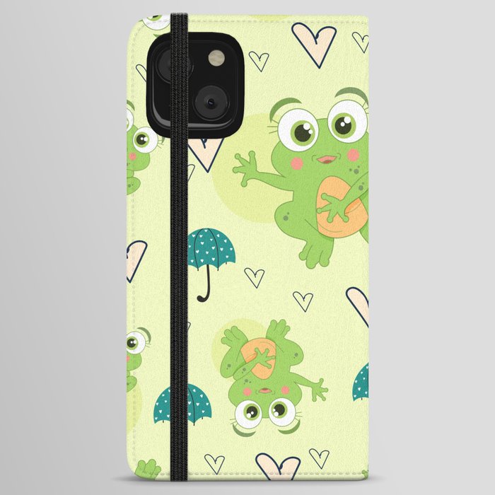Cute Frogs And Rain Umbrellas iPhone Wallet Case