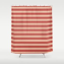 [ Thumbnail: Bisque & Red Colored Lines Pattern Shower Curtain ]