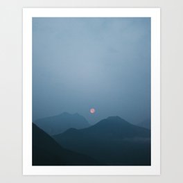 Moonrise in the Hazy Rockies Art Print