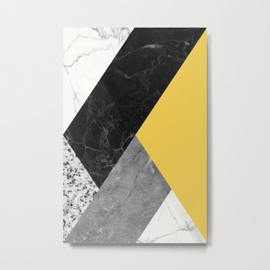 Black and white marbles and pantone primrose yellow color Metal Print