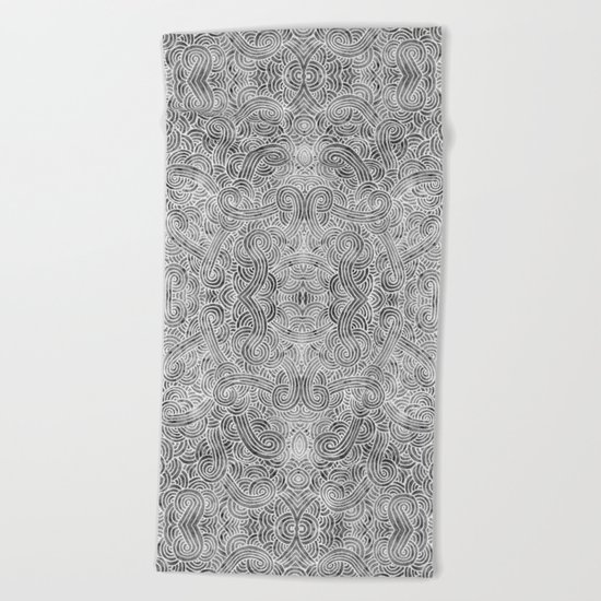 Grey and white swirls doodles Beach Towel