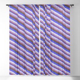 [ Thumbnail: Colorful Blue, Light Gray, Purple, Maroon, and Black Colored Stripes/Lines Pattern Sheer Curtain ]