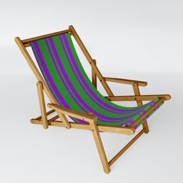 [ Thumbnail: Dark Violet and Forest Green Colored Stripes/Lines Pattern Sling Chair ]