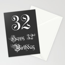 [ Thumbnail: Happy 32nd Birthday - Fancy, Ornate, Intricate Look Stationery Cards ]