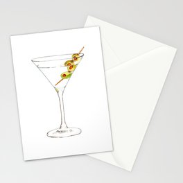 Cocktails. Martini. Watercolor Painting. Stationery Card