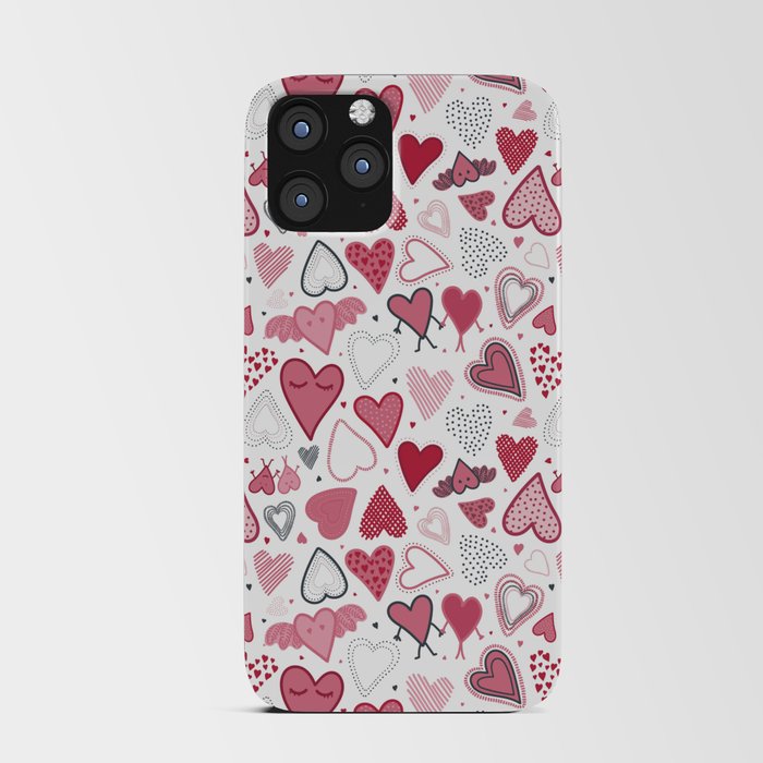 Hand drawn pacific pink and red doodle hearts pattern. iPhone Card Case