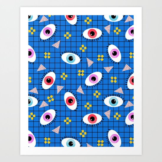 Hungry - eyes retro grid throwback 1980s minimal modern pattern print wacko designs neon Art Print