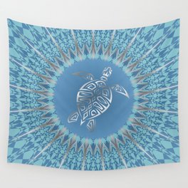 "Silver Turtle Radiance" | Tropical Mandala Design 1 Wall Tapestry