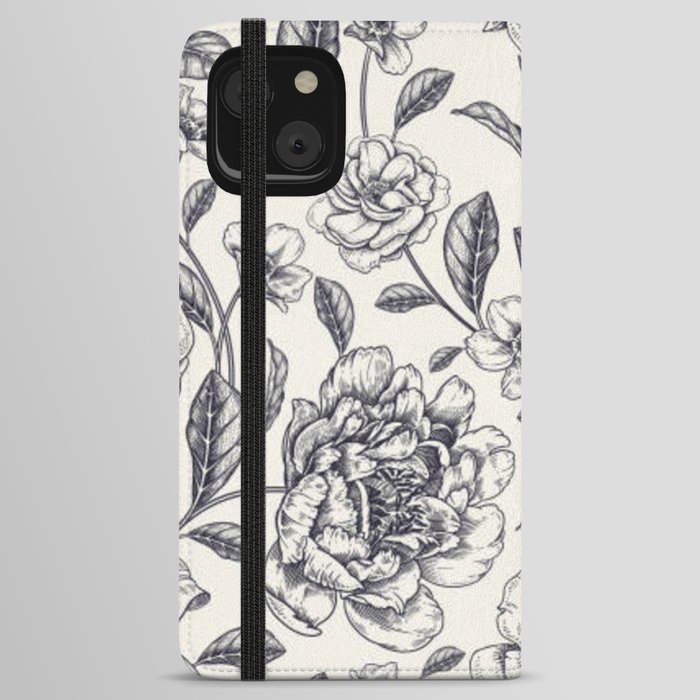 Black and White Foral iPhone Wallet Case