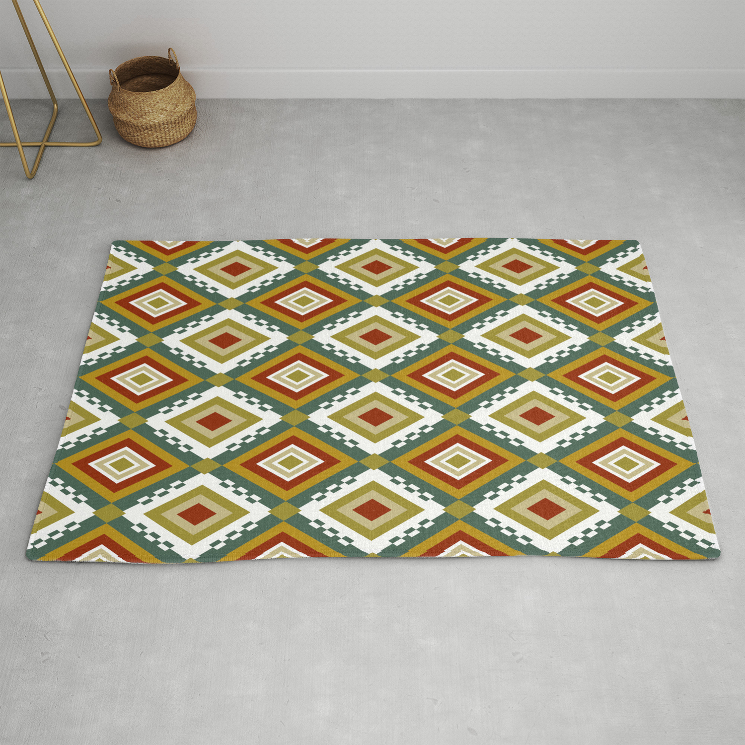 Ikat Inspired Colorful Abstract Geometric Pattern Rug By Jaanikka