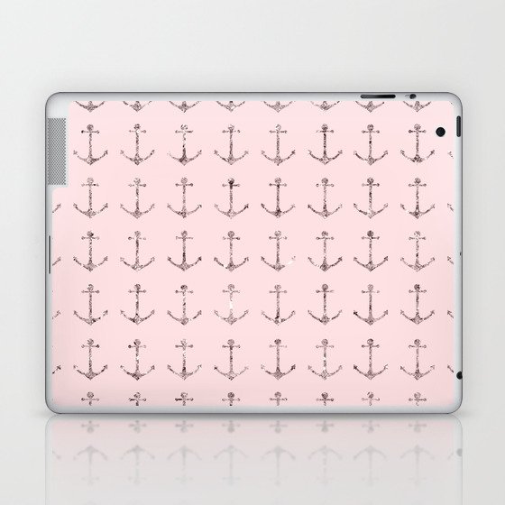 Blush Pink Rose Gold Nautical Anchors Laptop & iPad Skin