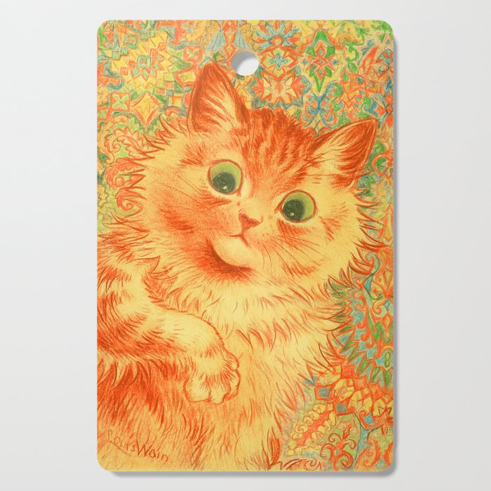 Louis Wain Psychedelic Orange Cat Drawing Cutting Board
