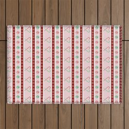 Winter Peppermint stripes on pink and red Outdoor Rug