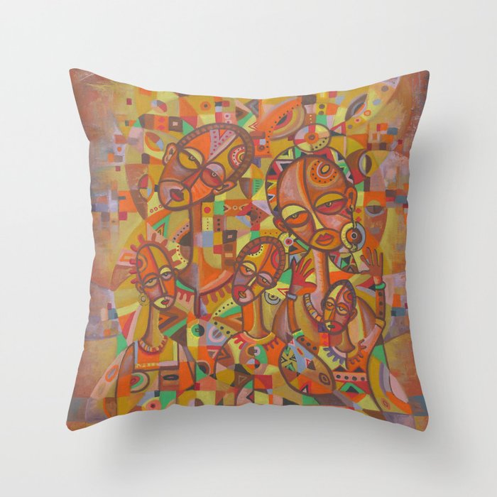 The Happy Family 19 Throw Pillow | Painting, Acrylic, Family, Africa, African