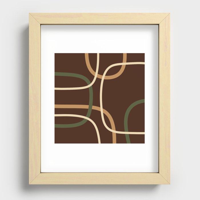 Abstract brown mid century shapes Recessed Framed Print