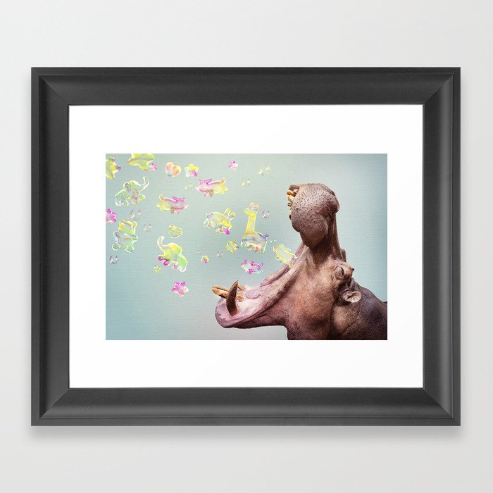 Burpy hippo bubbles Framed Art Print
